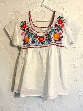 Vintage Embroidered Floral Peasant Women’s Large Fiesta Mexican Top Cottagecore